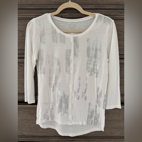 Calvin Klein Tops - Calvin Klein Metallic Long Sleeve Tee Vintage Graphic Tee 100% Rayon Silv…